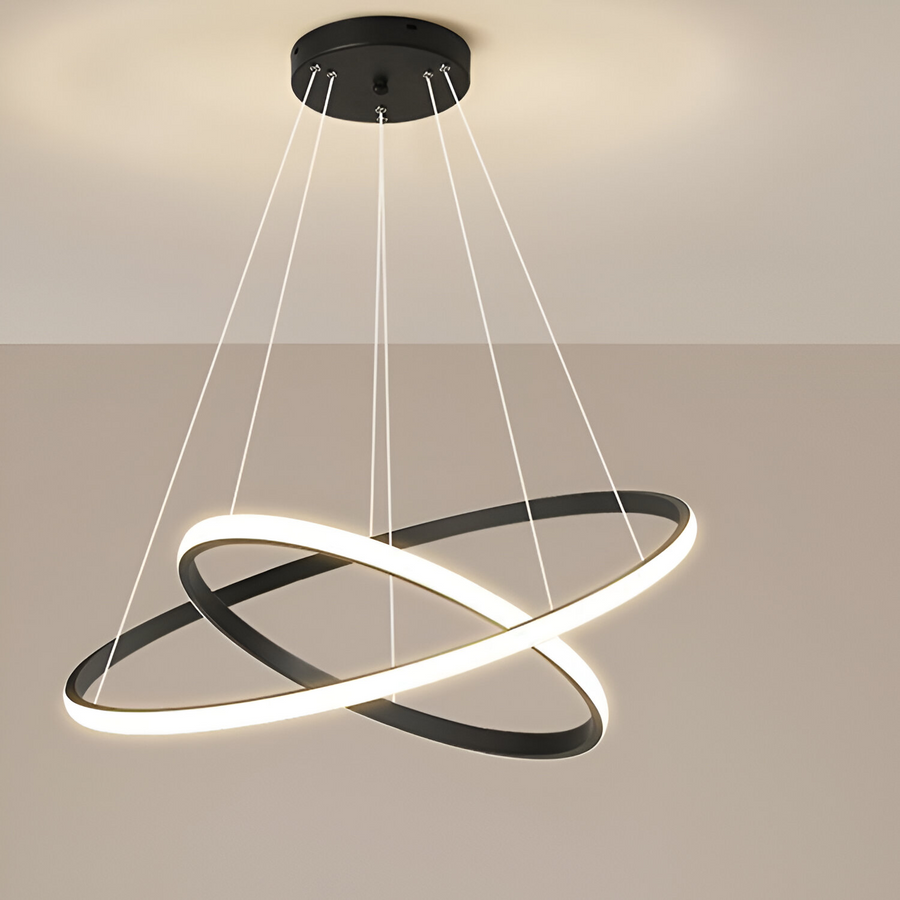 Lustre suspendu LED RICCI 25W, 2 Cercles, Lumière Froid/Chaud/Neutre, Noir, Hauteur Réglable