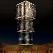 Lustre LED en cristal 80W PALATINA Or, diamètre 50cm, hauteur 200cm, modèle échelle