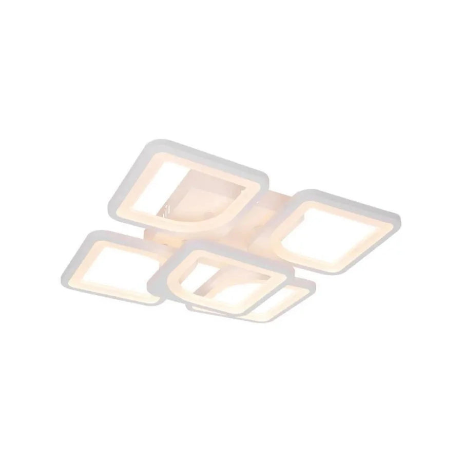 Lustre LED avec télécommande ZOE 96W, 5 carrés, Lumière Froide/Chaude/Neutre, Dimmable, Blanc