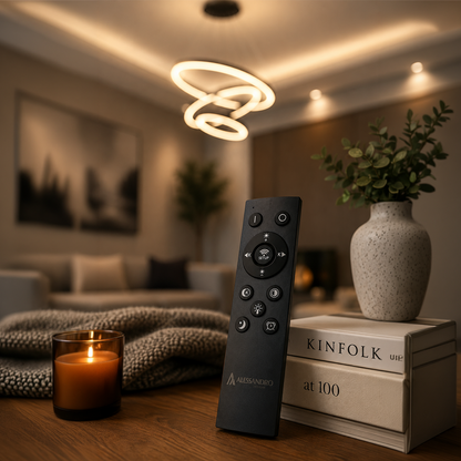 Lustre LED suspendu avec télécommande CASIANA 85W, 3 Cercles, Lumière Froide/Chaude/Neutre, Dimmable, Noir, Hauteur Réglable
