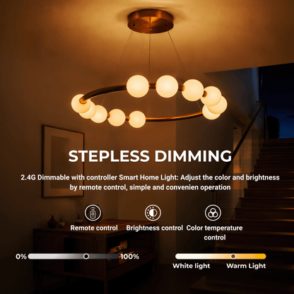 Lustre suspendu LED en acrylique Nova 57W avec télécommande, variable, 3000K/4000K/6000K, doré, métal et acrylique