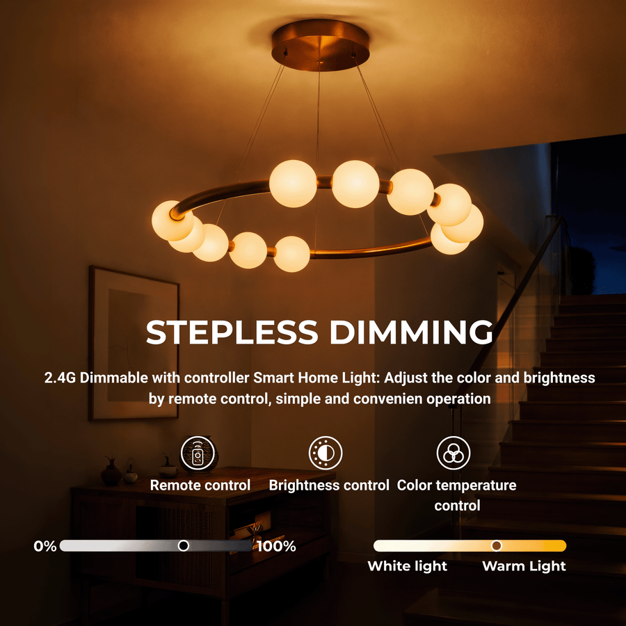 Lustre suspendu LED en acrylique Nova 57W avec télécommande, variable, 3000K/4000K/6000K, doré, métal et acrylique