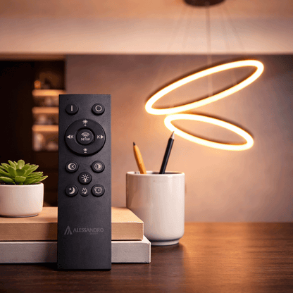 Lustre LED Suspendu avec Télécommande CASIANA 40W, 2 Cercles, Lumière Froid/Chaude/Neutre 3000K/4000K/6000K, Intensité Variable, Noir, Hauteur Réglable, Métal et Acrylique