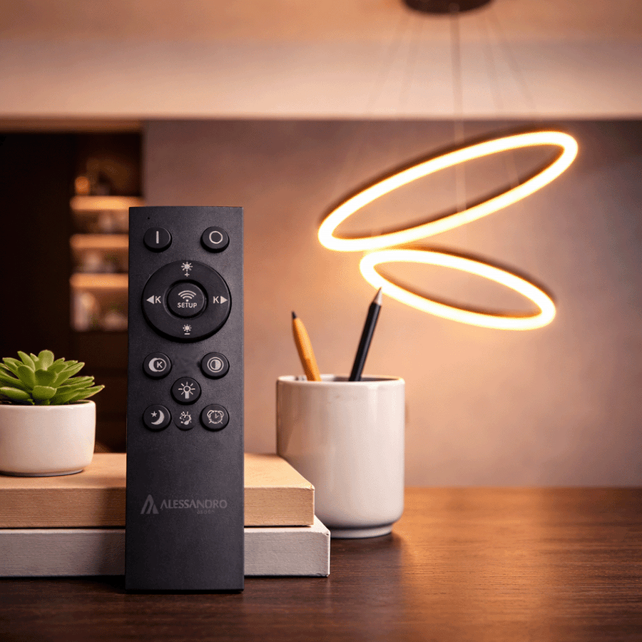 Lustre LED Suspendu avec Télécommande CASIANA 40W, 2 Cercles, Lumière Froid/Chaude/Neutre 3000K/4000K/6000K, Intensité Variable, Noir, Hauteur Réglable, Métal et Acrylique