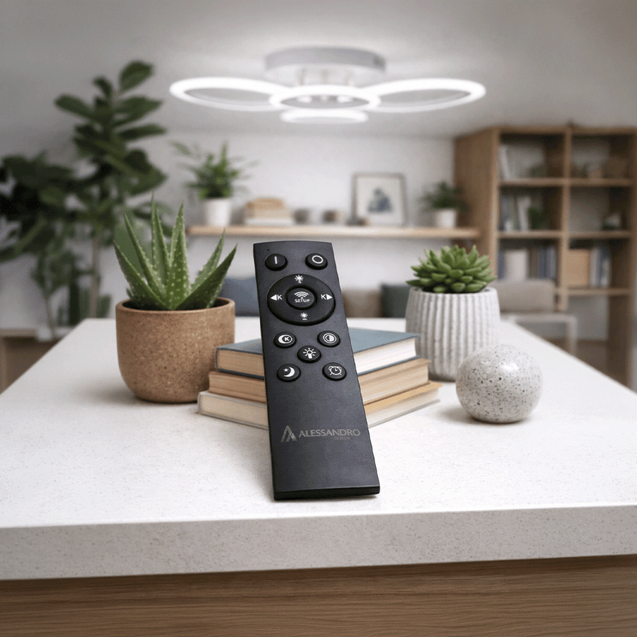 Lustre LED avec télécommande BETTY 43W, 4 Cercles, Lumière Froide/Chaude/Neutre, Dimmable, Blanc