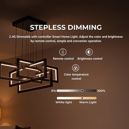 Lustre LED avec télécommande, Suspendu 96W, 4 Éléments, Lumière Froid/Chaud/Neutre, Dimmable, Hauteur réglable, Noir