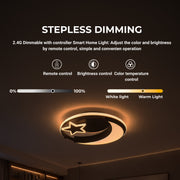 Lustre LED avec télécommande ALYONA 44W, Lune et Étoile, Lumière Froide/Chaude/Neutre, Dimmable, Noir