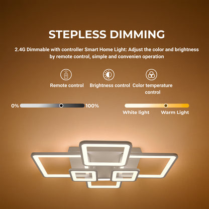 Lustre LED avec télécommande ELLA 119W, 6 carrés, Lumière Froide/Chaude/Neutre, Dimmable, Blanc