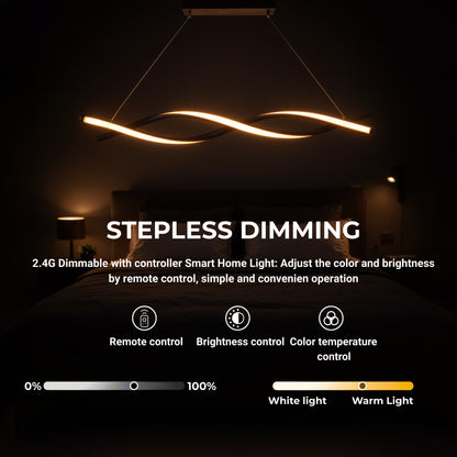 Lustre LED Suspendu avec Télécommande, FLUX, 27W, 116cm, Lumière Froide/Chaude/Neutre 3000K/4000K/6000K, Intensité Variable, Noir, Hauteur Réglable, Métal et Silicone