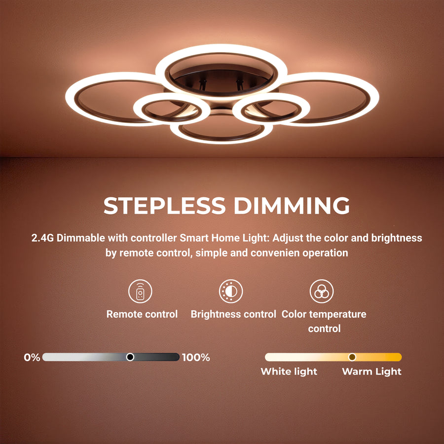 Lustre LED avec télécommande BETTY 82W, 6 Cercles, Lumière Froide/Chaude/Neutre, Dimmable, Noir