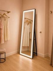 Miroir LED rectangulaire, cadre noir, 50x160 cm, intensité variable, lumière froide/chaude/neutre, Dressing Couture