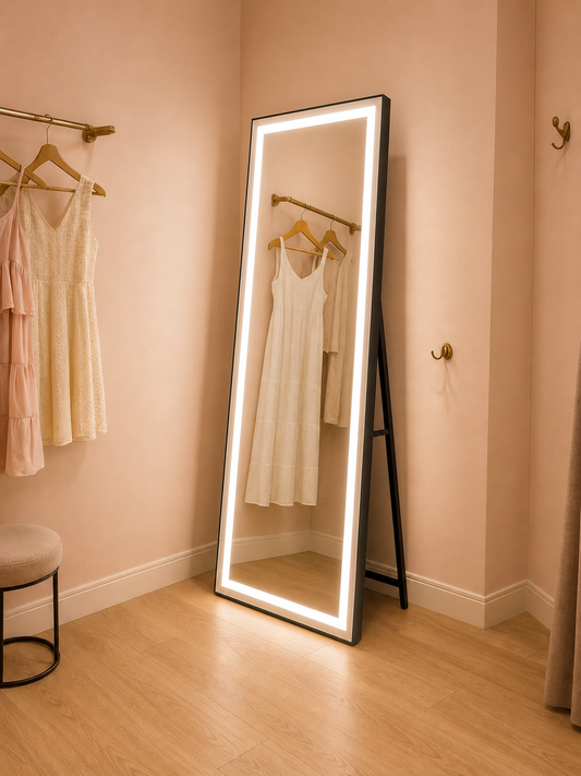 Miroir LED rectangulaire, cadre noir, 50x160 cm, intensité variable, lumière froide/chaude/neutre, Dressing Couture