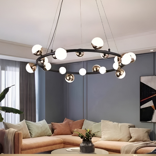 Lustre LED suspendu en acrylique Estella avec télécommande, 30 W, variable, 3000K/4000K/6000K, lustres LED dorés, en métal et acrylique avec télécommande Titre par défaut Alessandro Design