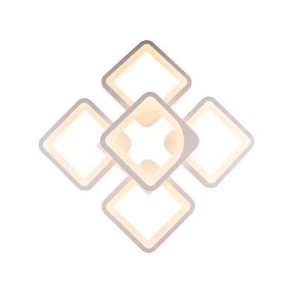 Lustre LED avec télécommande ZOE 96W, 5 carrés, Lumière Froide/Chaude/Neutre, Dimmable, Blanc