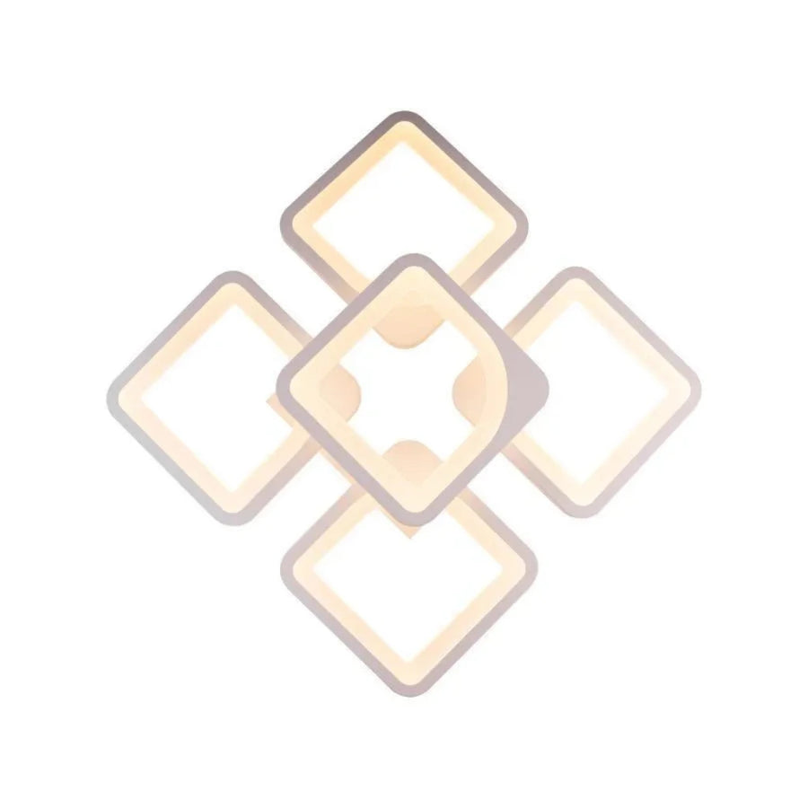 Lustre LED avec télécommande ZOE 96W, 5 carrés, Lumière Froide/Chaude/Neutre, Dimmable, Blanc