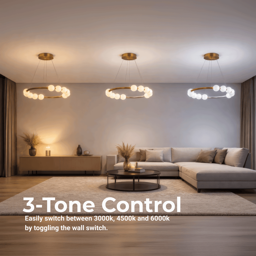 Lustre suspendu LED en acrylique Nova 57W avec télécommande, variable, 3000K/4000K/6000K, doré, métal et acrylique