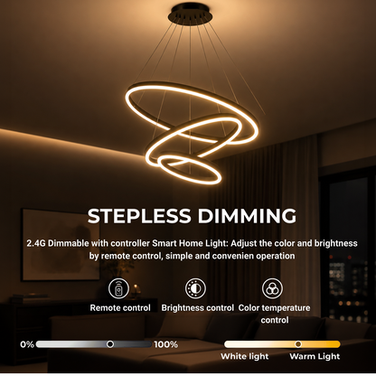 Lustre LED suspendu avec télécommande CASIANA 85W, 3 Cercles, Lumière Froide/Chaude/Neutre, Dimmable, Noir, Hauteur Réglable