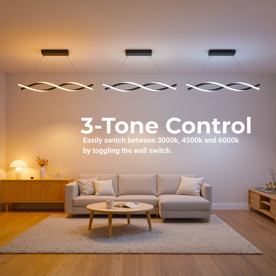 Lustre LED Suspendu avec Télécommande, FLUX, 27W, 116cm, Lumière Froide/Chaude/Neutre 3000K/4000K/6000K, Intensité Variable, Noir, Hauteur Réglable, Métal et Silicone