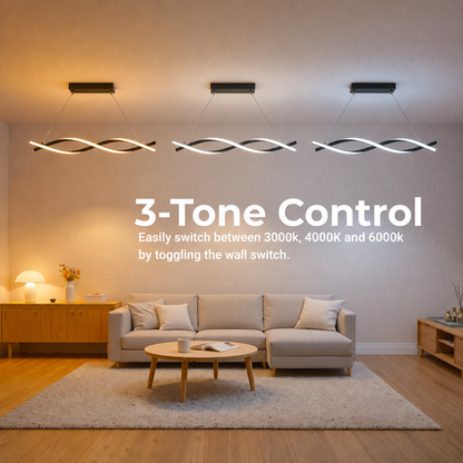 Lustre LED Suspendu avec Télécommande, FLUX, 27W, 116cm, Lumière Froide/Chaude/Neutre 3000K/4000K/6000K, Intensité Variable, Noir, Hauteur Réglable, Métal et Silicone