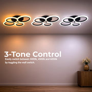 Lustre LED avec télécommande BETTY 44W, 4 Cercles, Lumière Froide/Chaude/Neutre, Dimmable, Noir