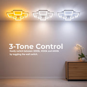 Lustre LED avec télécommande ELLA 119W, 6 carrés, Lumière Froide/Chaude/Neutre, Dimmable, Blanc