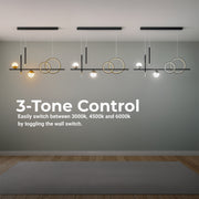 Lustre LED suspendu avec télécommande DAMARA 44W, Lumière Froide/Chaude/Neutre, Dimmable, Noir, Hauteur Réglable