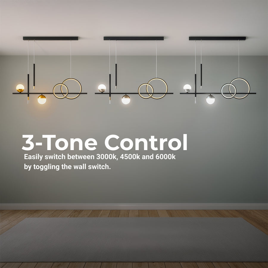 Lustre LED suspendu avec télécommande DAMARA 44W, Lumière Froide/Chaude/Neutre, Dimmable, Noir, Hauteur Réglable