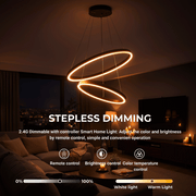 Lustre LED Suspendu avec Télécommande CASIANA 40W, 2 Cercles, Lumière Froid/Chaude/Neutre 3000K/4000K/6000K, Intensité Variable, Noir, Hauteur Réglable, Métal et Acrylique