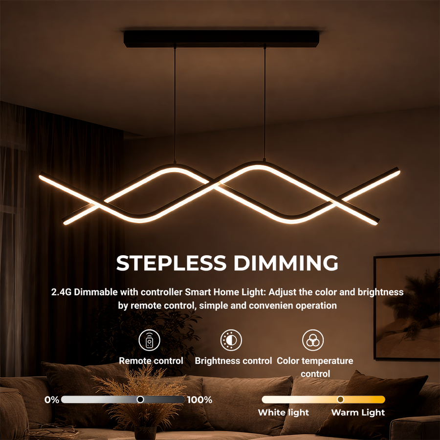 Lustre LED suspendu avec télécommande ZIGZAG 27W, Lumière Froide/Chaude/Neutre, Dimmable, Noir, Hauteur Réglable