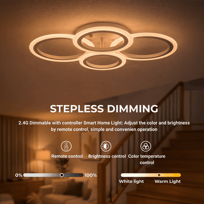 Lustre LED avec télécommande BETTY 43W, 4 Cercles, Lumière Froide/Chaude/Neutre, Dimmable, Blanc