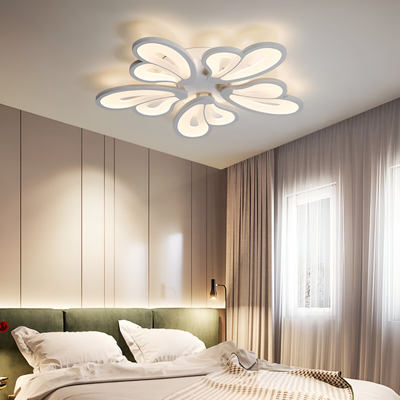 Lustre LED avec télécommande BLOSSOM 95W, 5 Pétales, Lumière Froide/Chaude/Neutre 3000K/4000K/6000K, Dimmable, Blanc, Métal et Acrylique