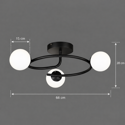 Lustre LED et cristal ORBIT, 66cm, 3xE27, Globes, Noir