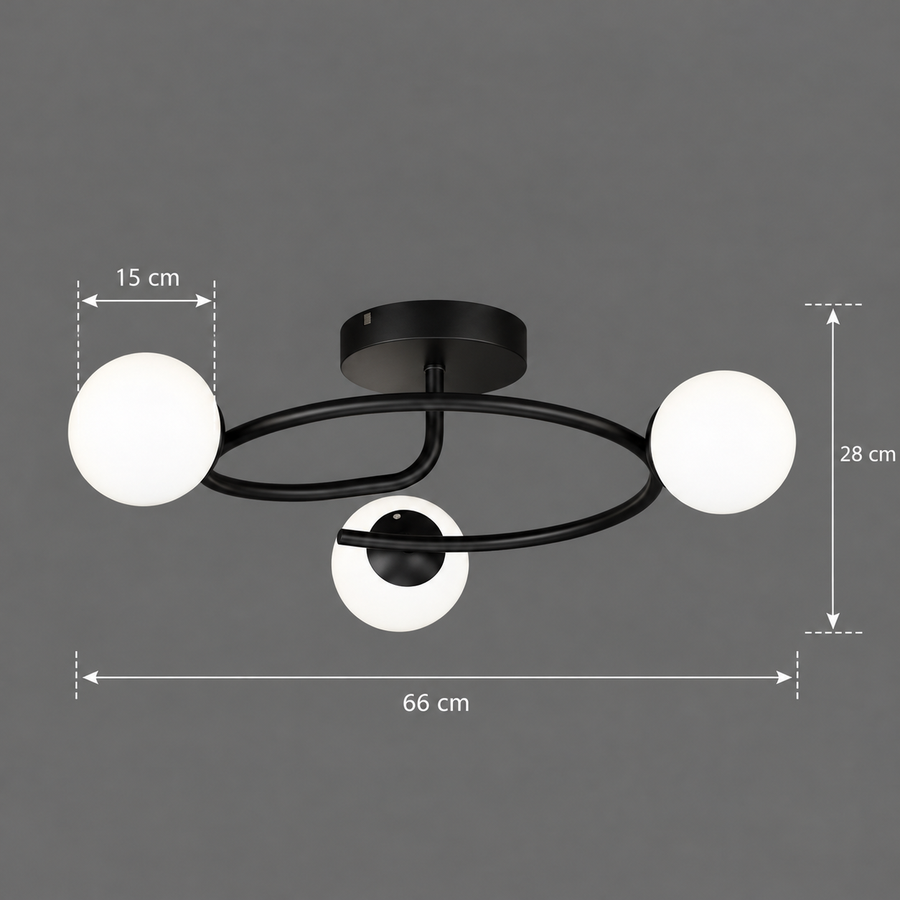 Lustre LED et cristal ORBIT, 66cm, 3xE27, Globes, Noir