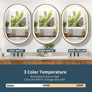 Miroir LED avec armoire, ovale, 50x80 cm, désembuage, lumière froide/chaude/neutre, cadre noir, espace de rangement