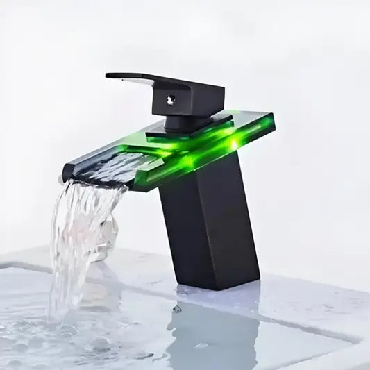 Robinet de lavabo, alliage et verre, noir, OD3007