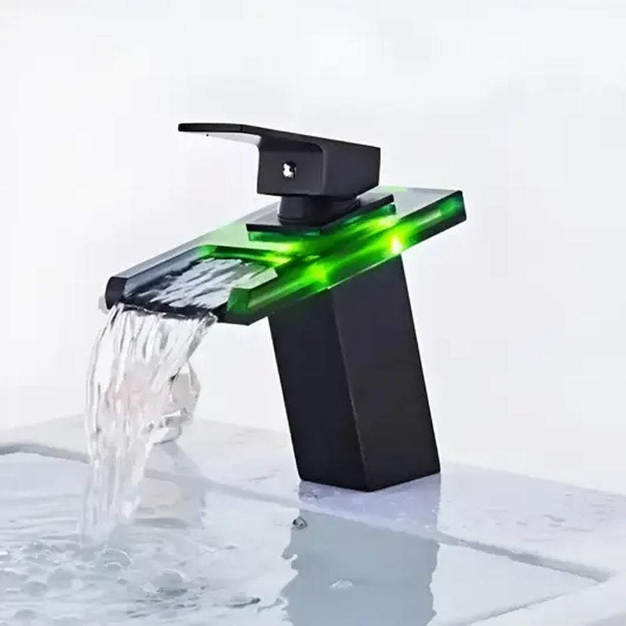 Robinet de lavabo, alliage et verre, noir, OD3007