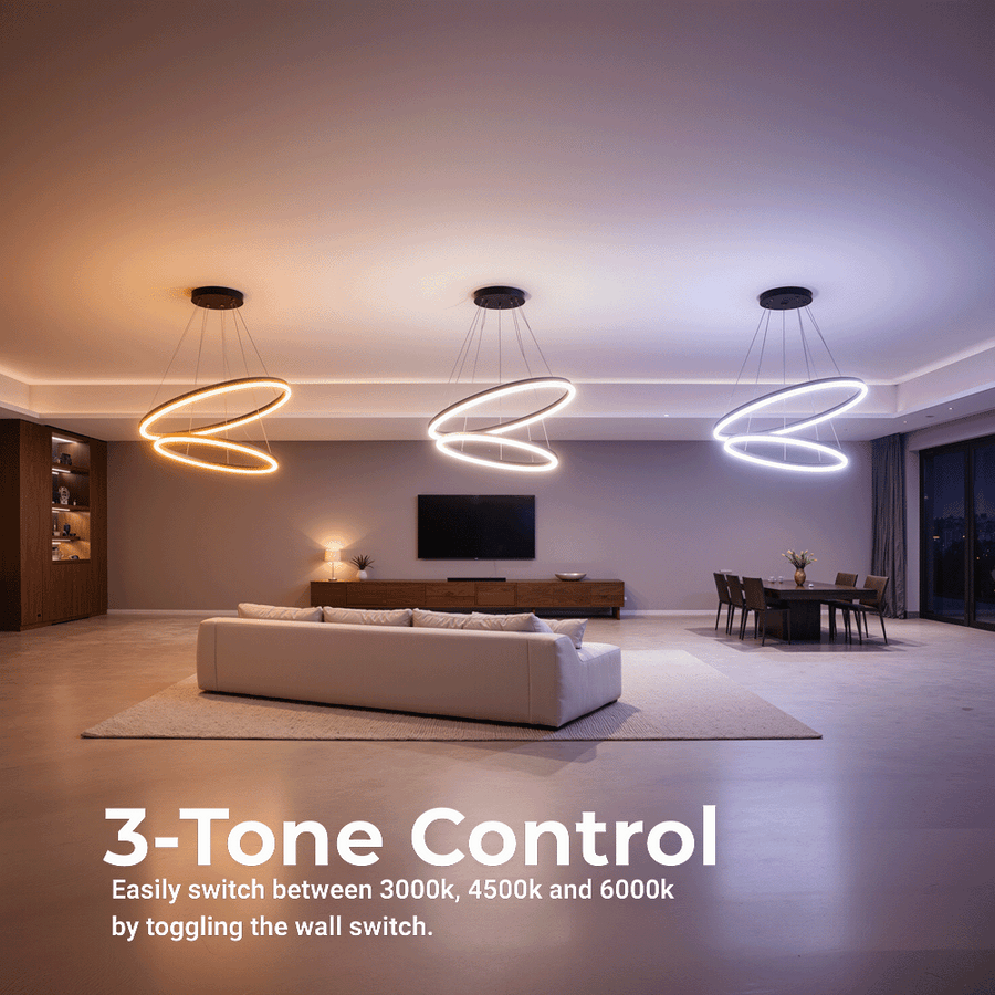 Lustre LED Suspendu avec Télécommande CASIANA 40W, 2 Cercles, Lumière Froid/Chaude/Neutre 3000K/4000K/6000K, Intensité Variable, Noir, Hauteur Réglable, Métal et Acrylique