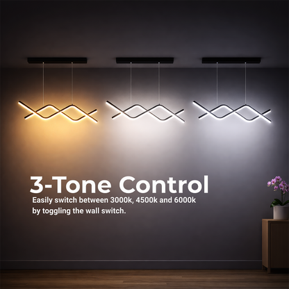 Lustre LED suspendu avec télécommande ZIGZAG 27W, Lumière Froide/Chaude/Neutre, Dimmable, Noir, Hauteur Réglable