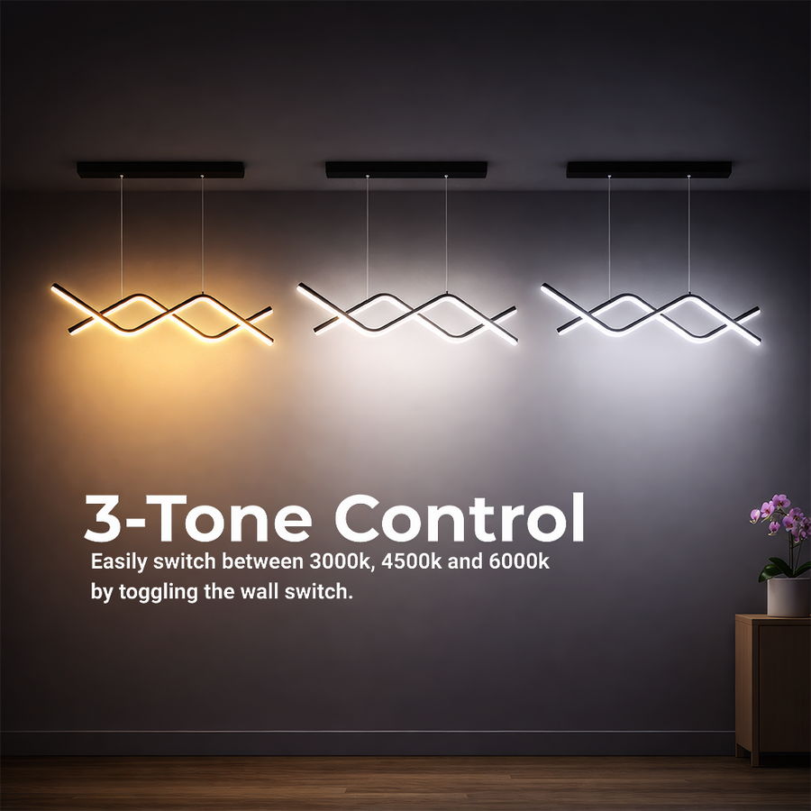 Lustre LED suspendu avec télécommande ZIGZAG 27W, Lumière Froide/Chaude/Neutre, Dimmable, Noir, Hauteur Réglable