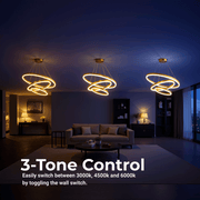 Lustre LED suspendu avec télécommande ELIZABETH, 85W, 3 Cercles, Lumière Froid/Chaud/Neutre, Dimmable, Or Brillant, Hauteur Réglable