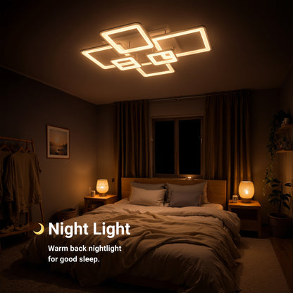 Lustre LED avec télécommande ELLA 119W, 6 carrés, Lumière Froide/Chaude/Neutre, Dimmable, Blanc