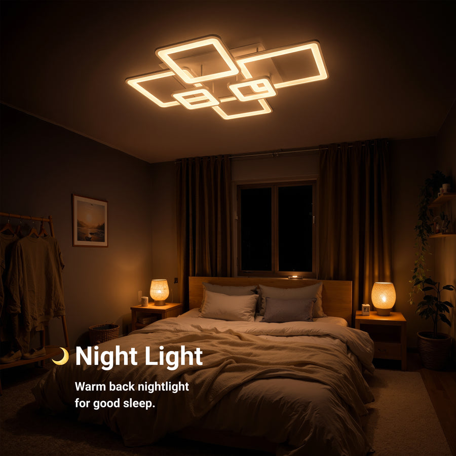 Lustre LED avec télécommande ELLA 119W, 6 carrés, Lumière Froide/Chaude/Neutre, Dimmable, Blanc