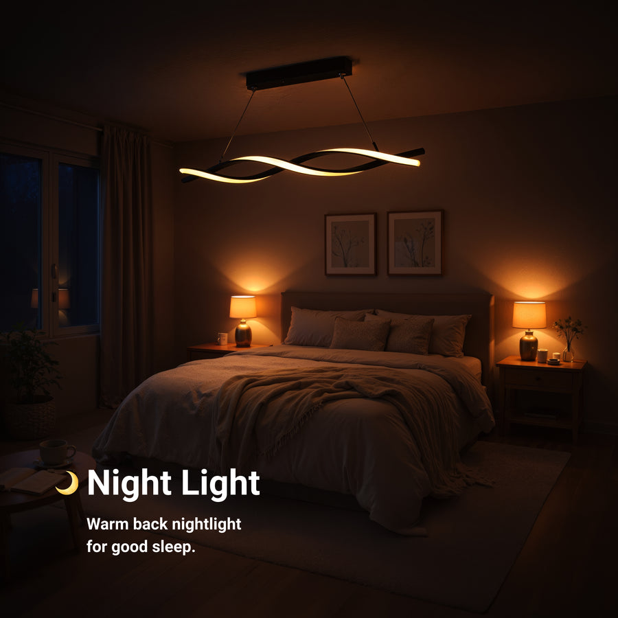 Lustre LED Suspendu avec Télécommande, FLUX, 27W, 116cm, Lumière Froide/Chaude/Neutre 3000K/4000K/6000K, Intensité Variable, Noir, Hauteur Réglable, Métal et Silicone