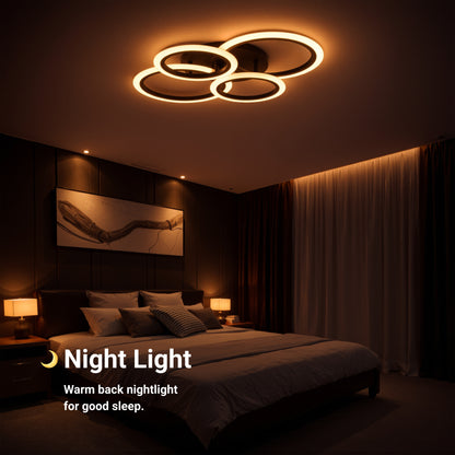 Lustre LED avec télécommande BETTY 44W, 4 Cercles, Lumière Froide/Chaude/Neutre, Dimmable, Noir