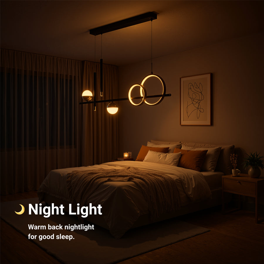 Lustre LED suspendu avec télécommande DAMARA 44W, Lumière Froide/Chaude/Neutre, Dimmable, Noir, Hauteur Réglable