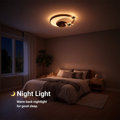 Lustre LED avec télécommande ALYONA 44W, Lune et Étoile, Lumière Froide/Chaude/Neutre, Dimmable, Noir