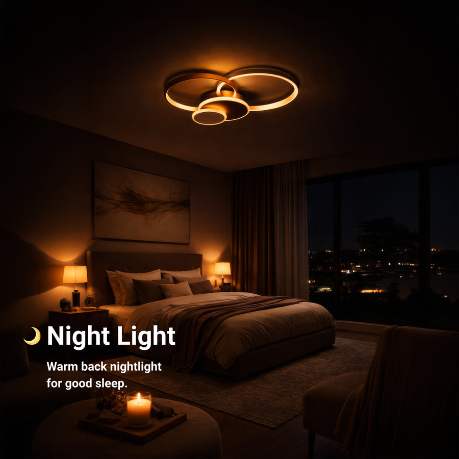 Lustre LED avec télécommande KILLIAN 80W, 4 Cercles, Lumière Froide/Chaude/Neutre, Dimmable, Doré