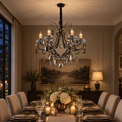 Lustre en cristal BARO Regalis, Φ80 cm, 8xE14, hauteur réglable, métal et cristal, noir