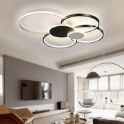 Lustre LED avec télécommande, KILLIAN, 74W, 6 Cercles, Lumière Froide/Chaude/Neutre 3000K/4000K/6000K, Intensité Variable, Noir et Blanc, Métal et Acrylique