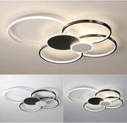 Lustre LED avec télécommande, KILLIAN, 74W, 6 Cercles, Lumière Froide/Chaude/Neutre 3000K/4000K/6000K, Intensité Variable, Noir et Blanc, Métal et Acrylique